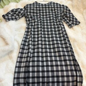 MM Lafleur Black and White Plaid Long Sleeve Dress